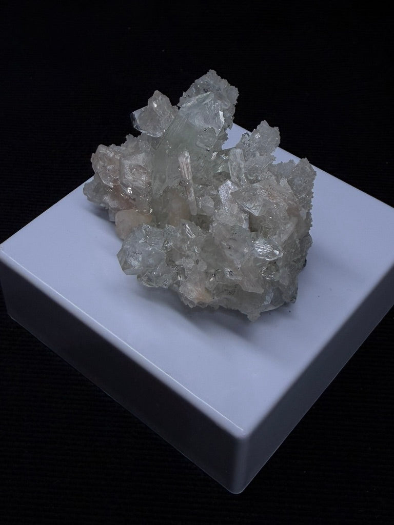 Diamond Apophyllite with Prehnite and Stilbite on Blue Chalcedony - 68DA