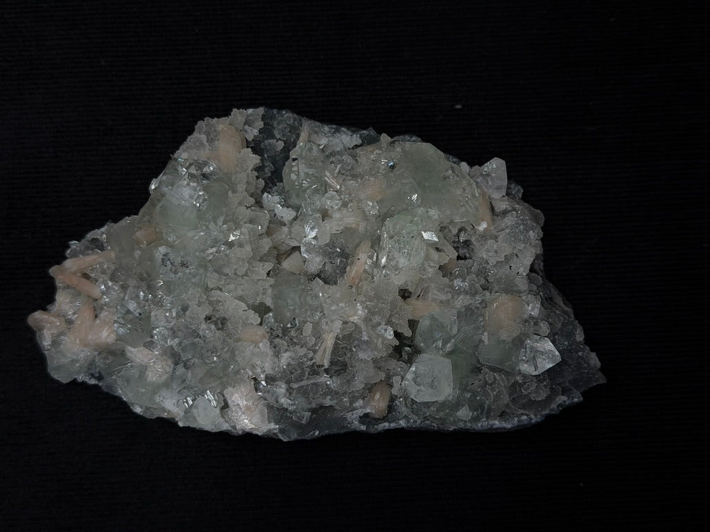 Premium Diamond Apophyllite With Prehnite and Stilbite On Blue Chalcedony - 242DA