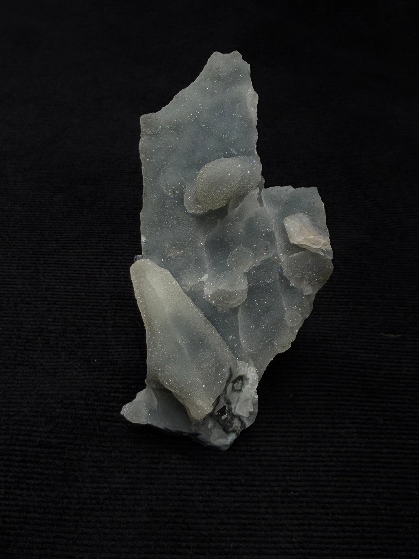 Blue Grey Chalcedony with Peach Stilbite Specimen on Stand - 55BC