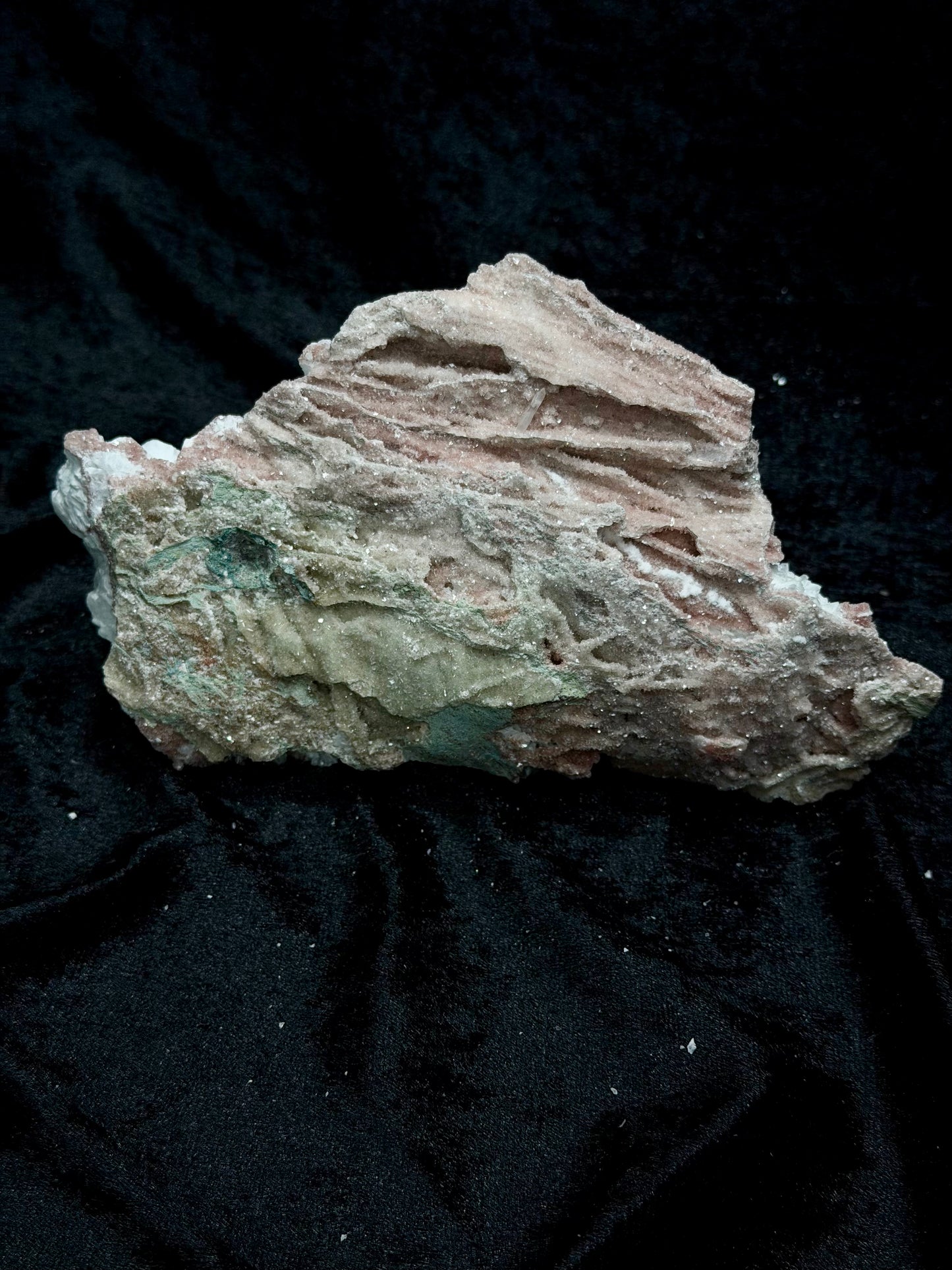 Pink Coral with Barite Crystal, Stilbite with Yellow Calcite and Green Hues - 107PC