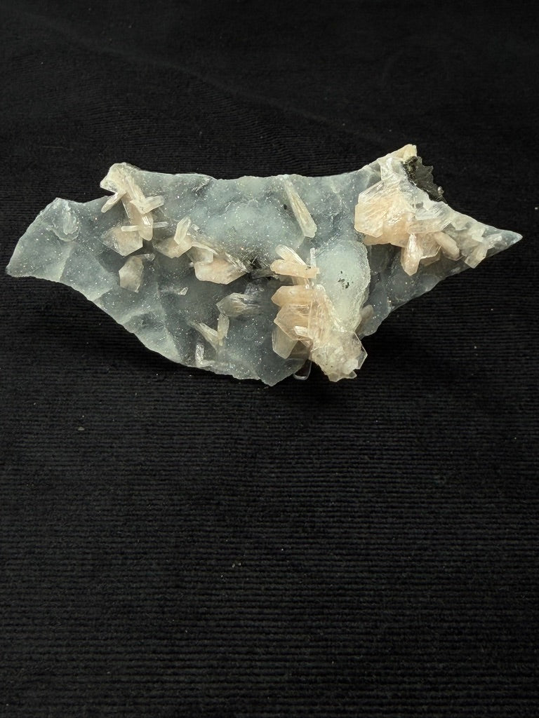 Blue Grey Chalcedony Specimen with Peach Stilbite Flowers - 88C