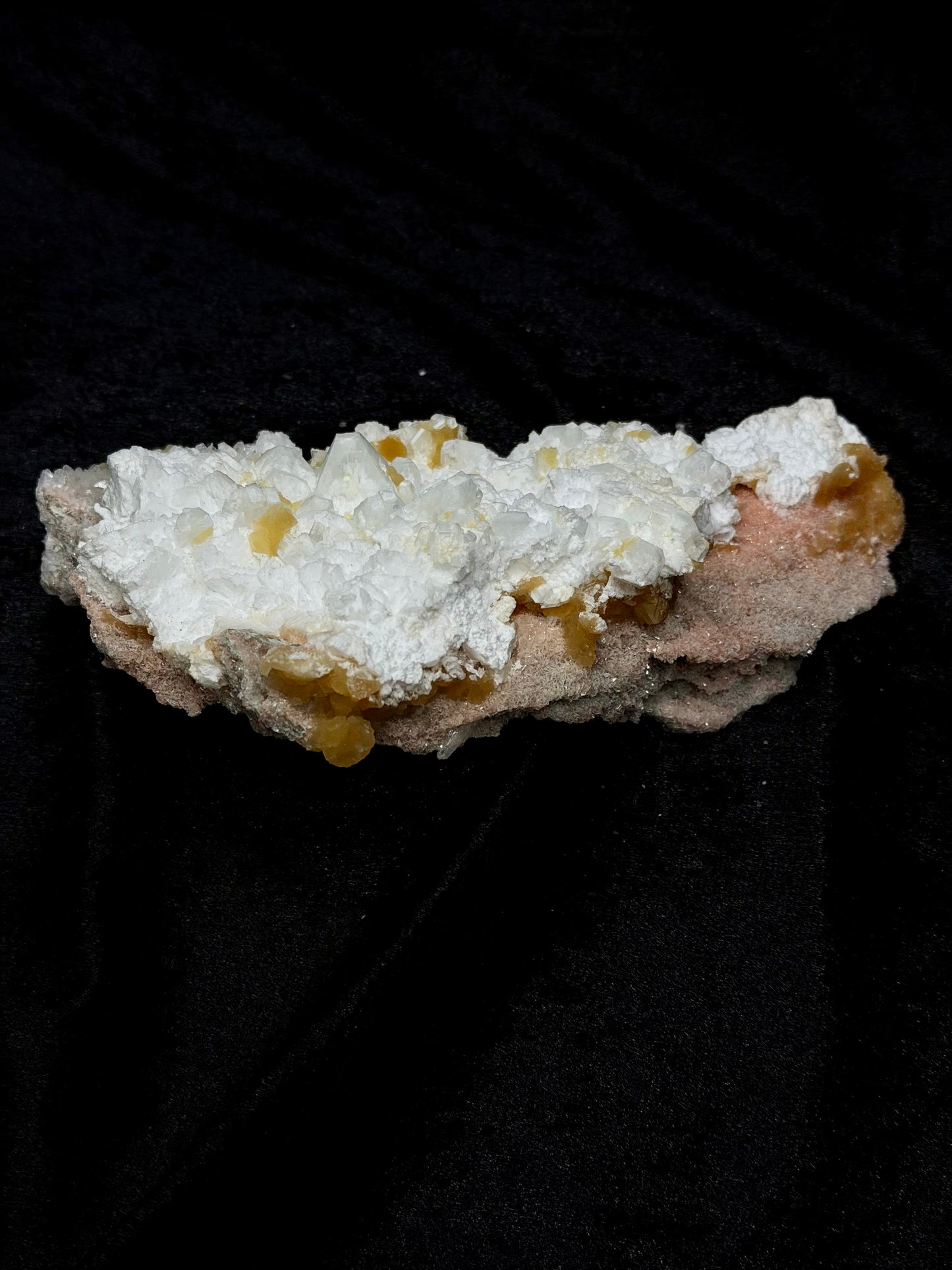Pink Coral with Barite Crystal, Stilbite with Yellow Calcite and Green Hues - 139C
