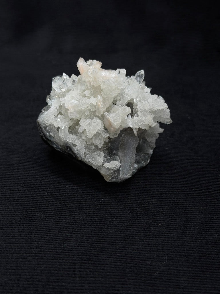 Premium Diamond Apophyllite with Prehnite and Stilbite on Blue Chalcedony - 140DA