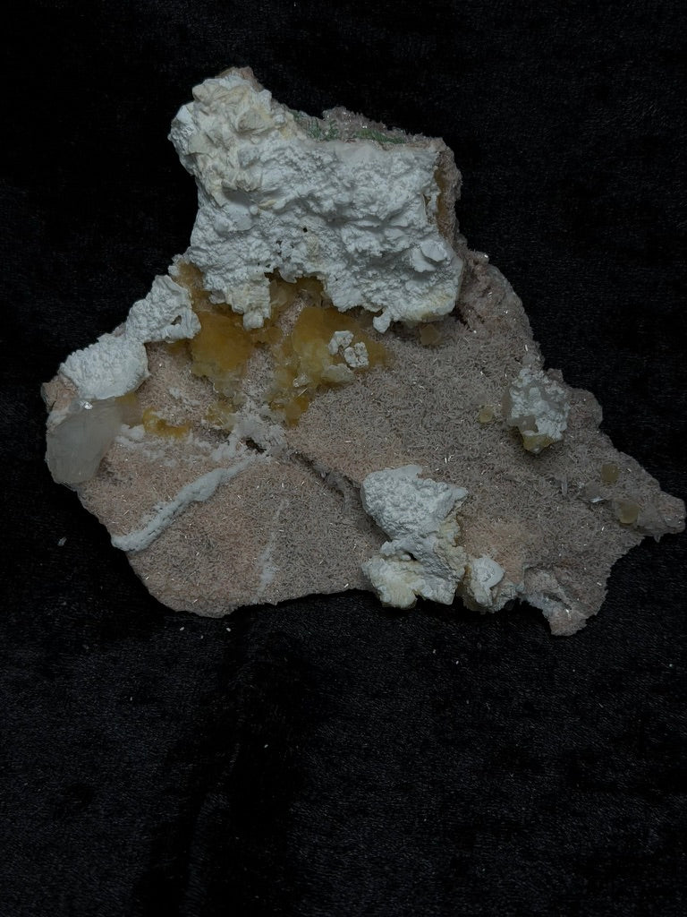 Pink Coral with Barite Crystal, with Stilbite, Yellow Calcite and Green Hues - 99PC