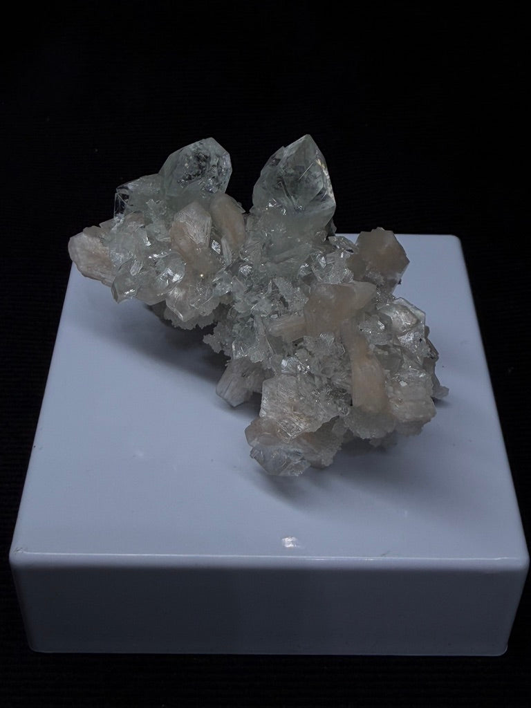 Premium Diamond Apophyllite with Prehnite and Stilbite on Blue Chalcedony - 108DA