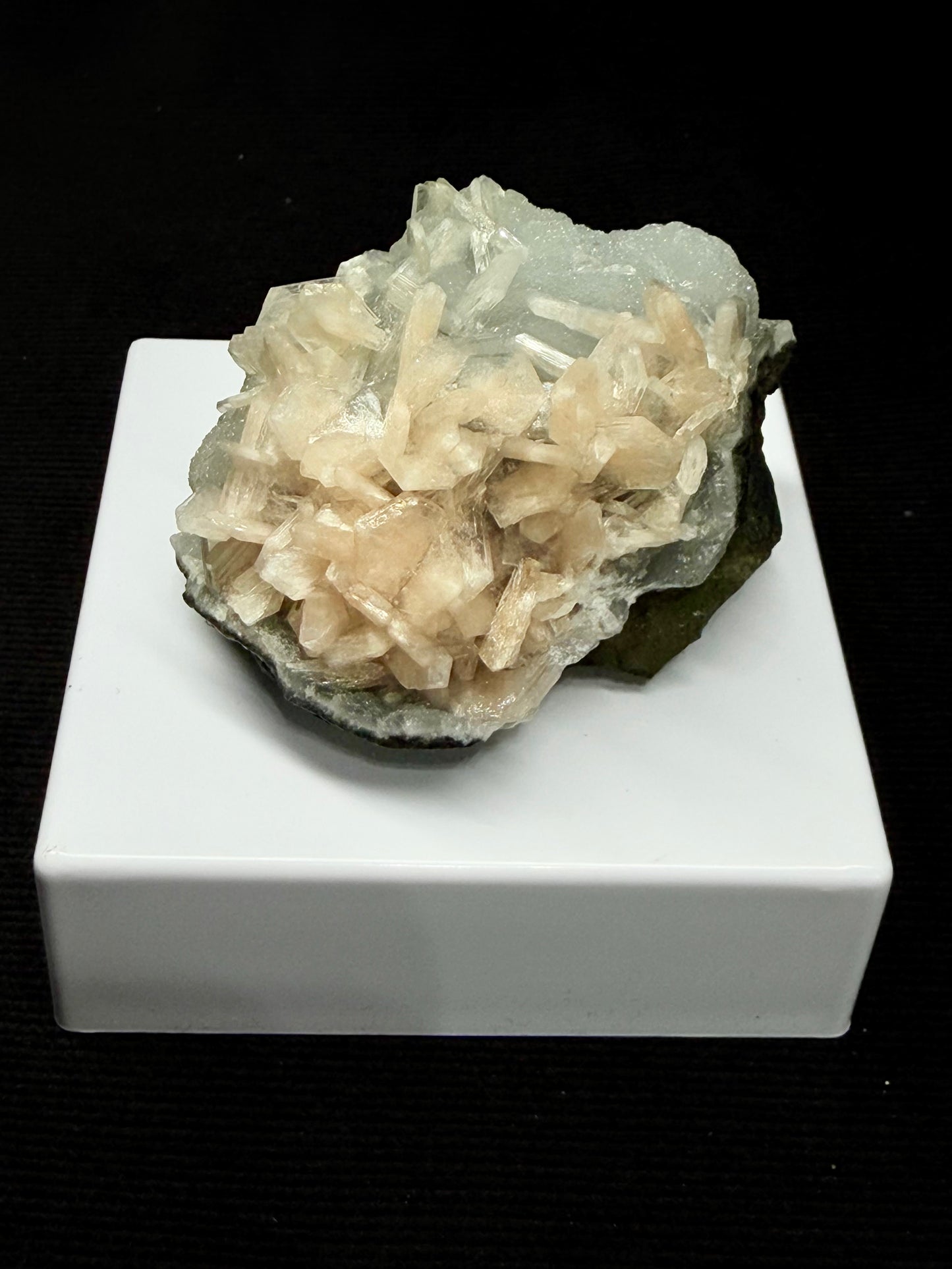 Blue Grey Chalcedony with Peach Stilbite Specimen - 75GC