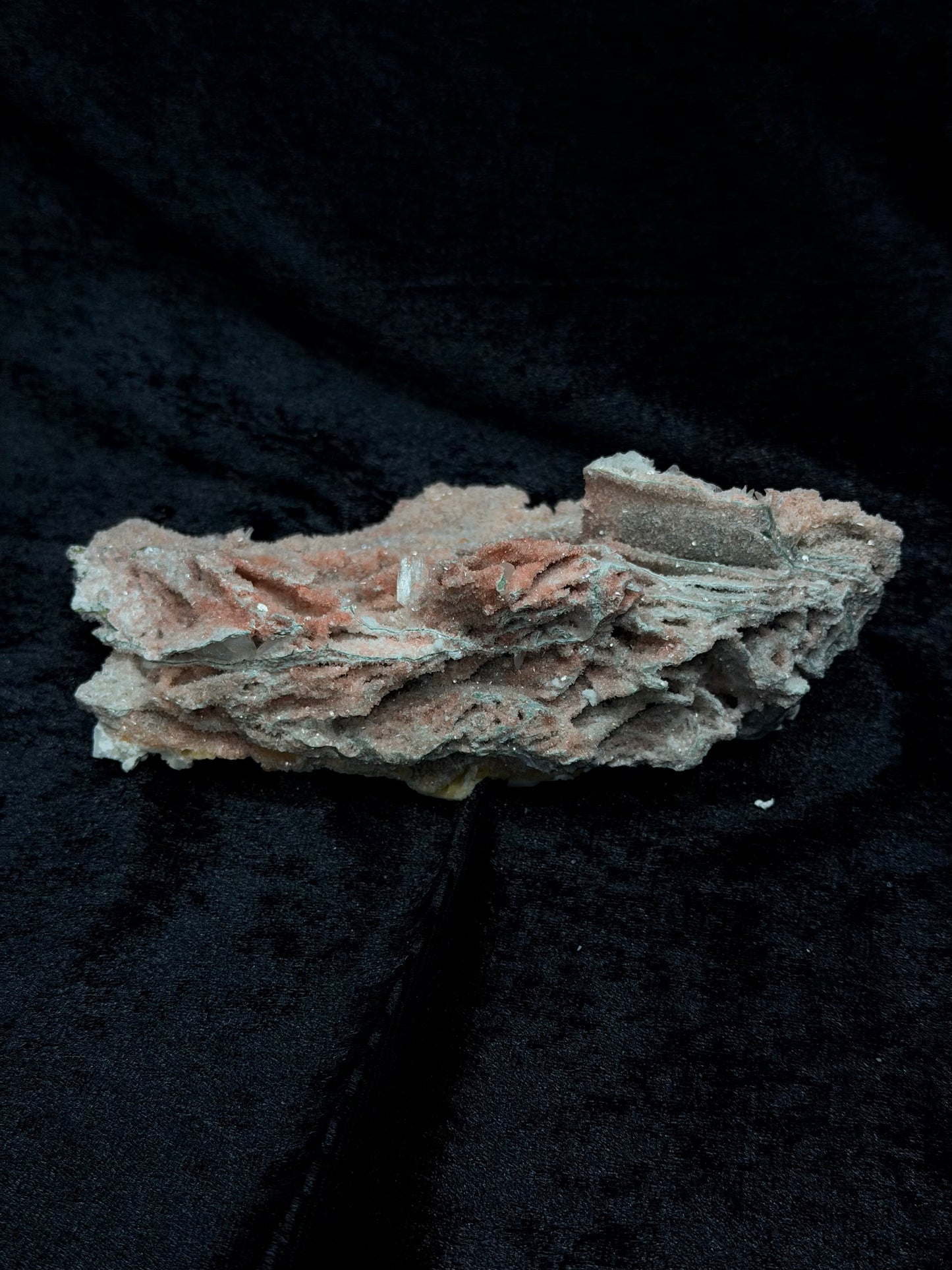 Pink Coral with Barite Crystal, Stilbite with Yellow Calcite and Green Hues - 142PC