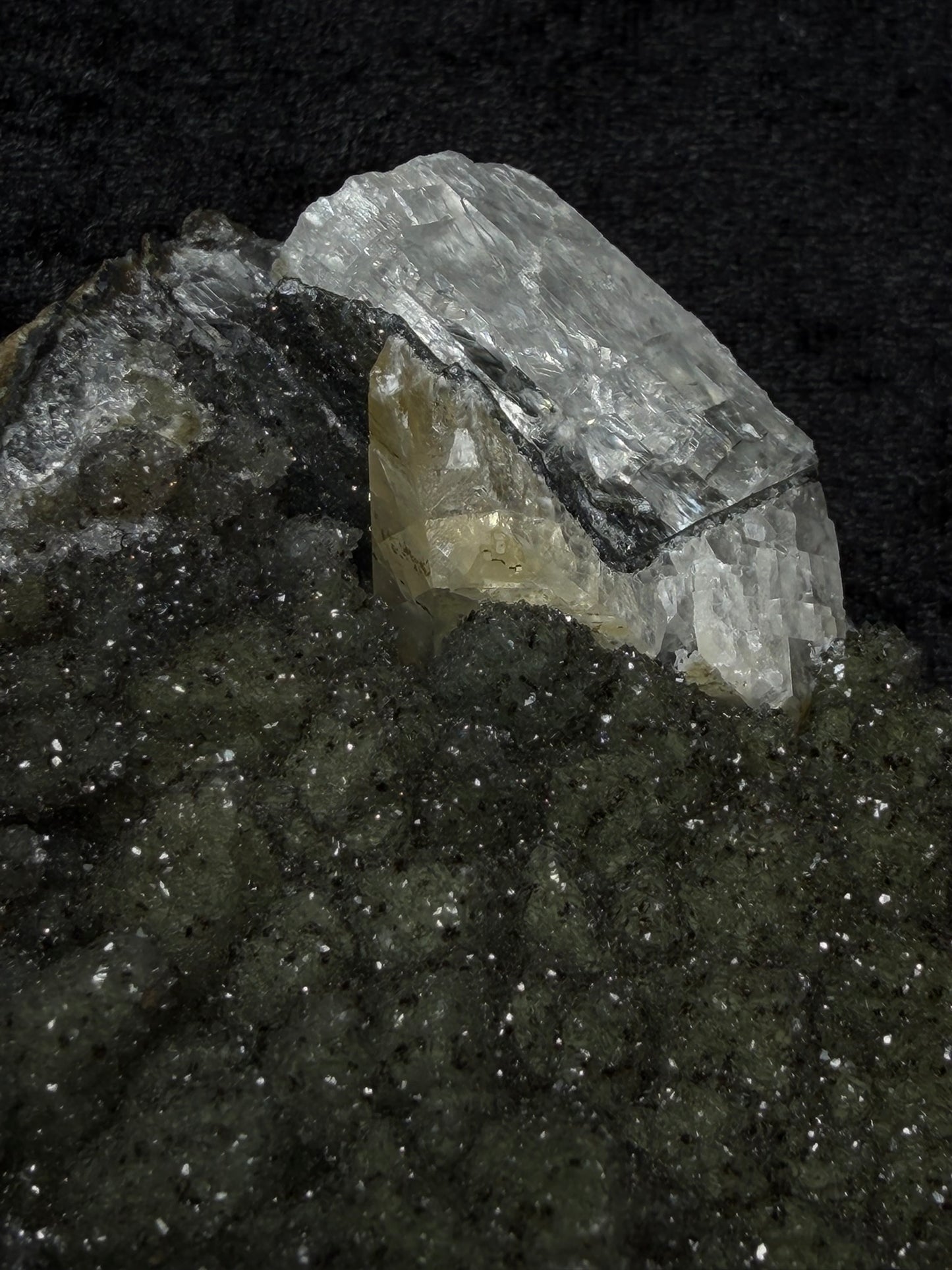 Brazilian Dark Green Sugar Amethyst Freeform with Geo Calcite - 149A