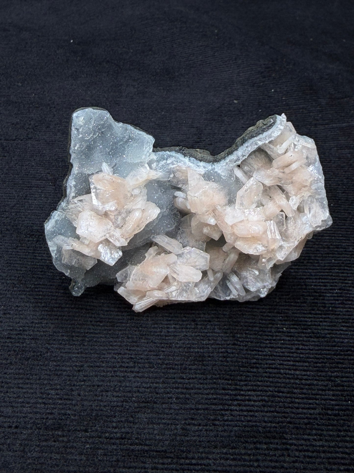 Blue Grey Chalcedony with Peach Stilbite Specimen - 72C