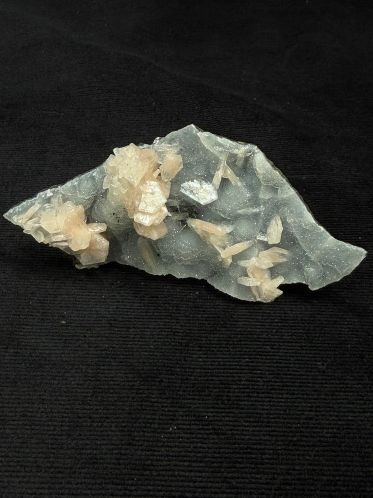 Blue Grey Chalcedony Specimen with Peach Stilbite Flowers - 88C