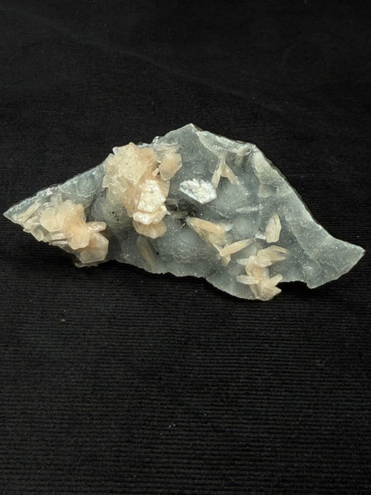 Blue Grey Chalcedony Specimen with Peach Stilbite Flowers - 88C