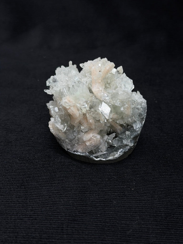 Premium Diamond Apophyllite with Prehnite and Stilbite on Blue Chalcedony - 140DA