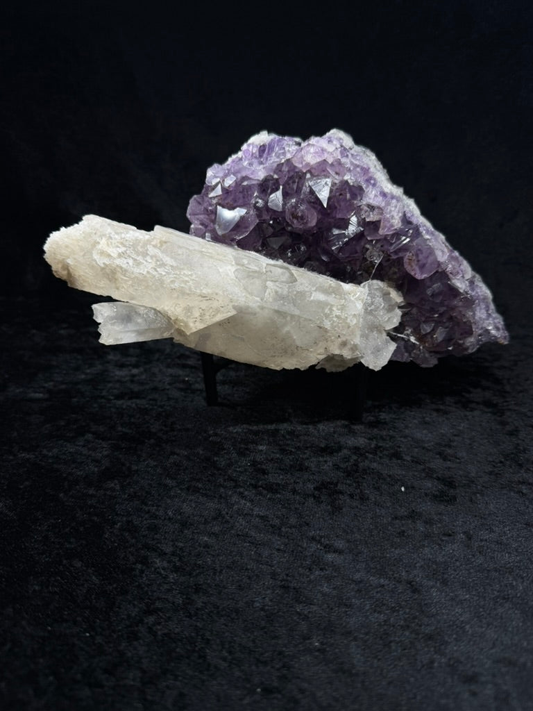 Brazilian Purple Amethyst Statement Piece with XL Sugary Calcite on Stand - 341AC