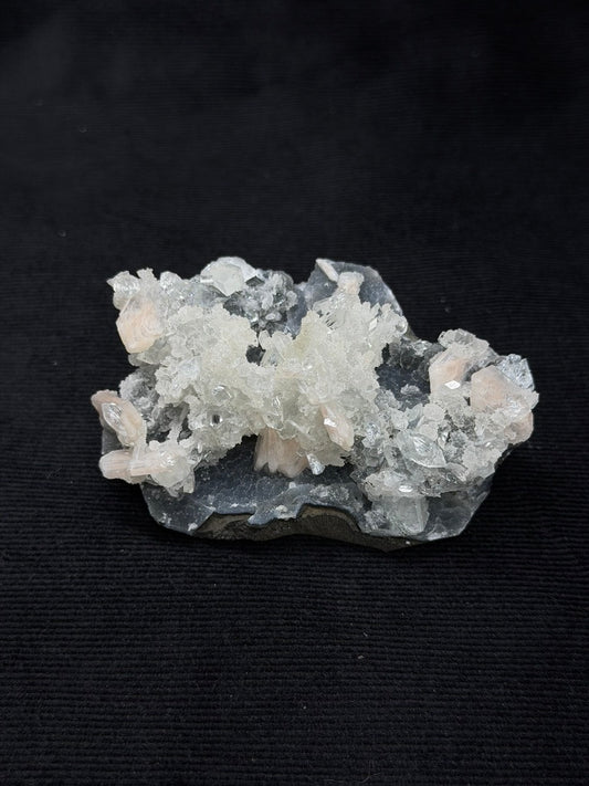 Premium Diamond Apophyllite with Prehnite and Stilbite on Blue Chalcedony - 142DA
