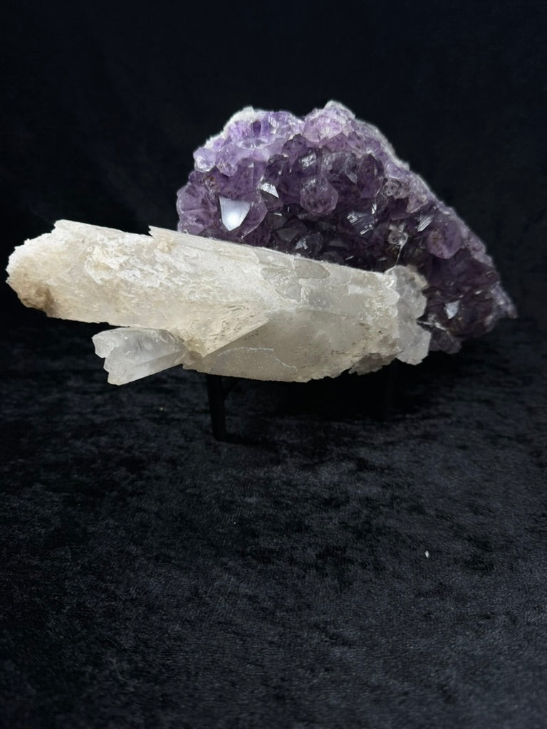 Brazilian Purple Amethyst Statement Piece with XL Sugary Calcite on Stand - 341AC