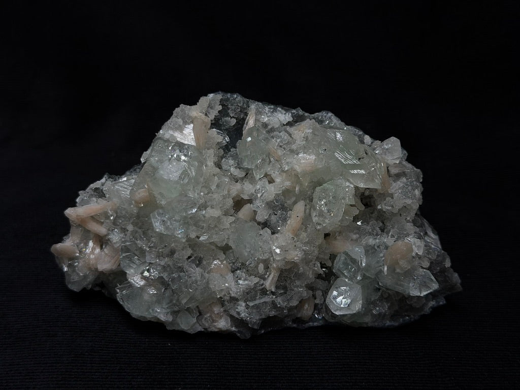 Premium Diamond Apophyllite With Prehnite and Stilbite On Blue Chalcedony - 242DA