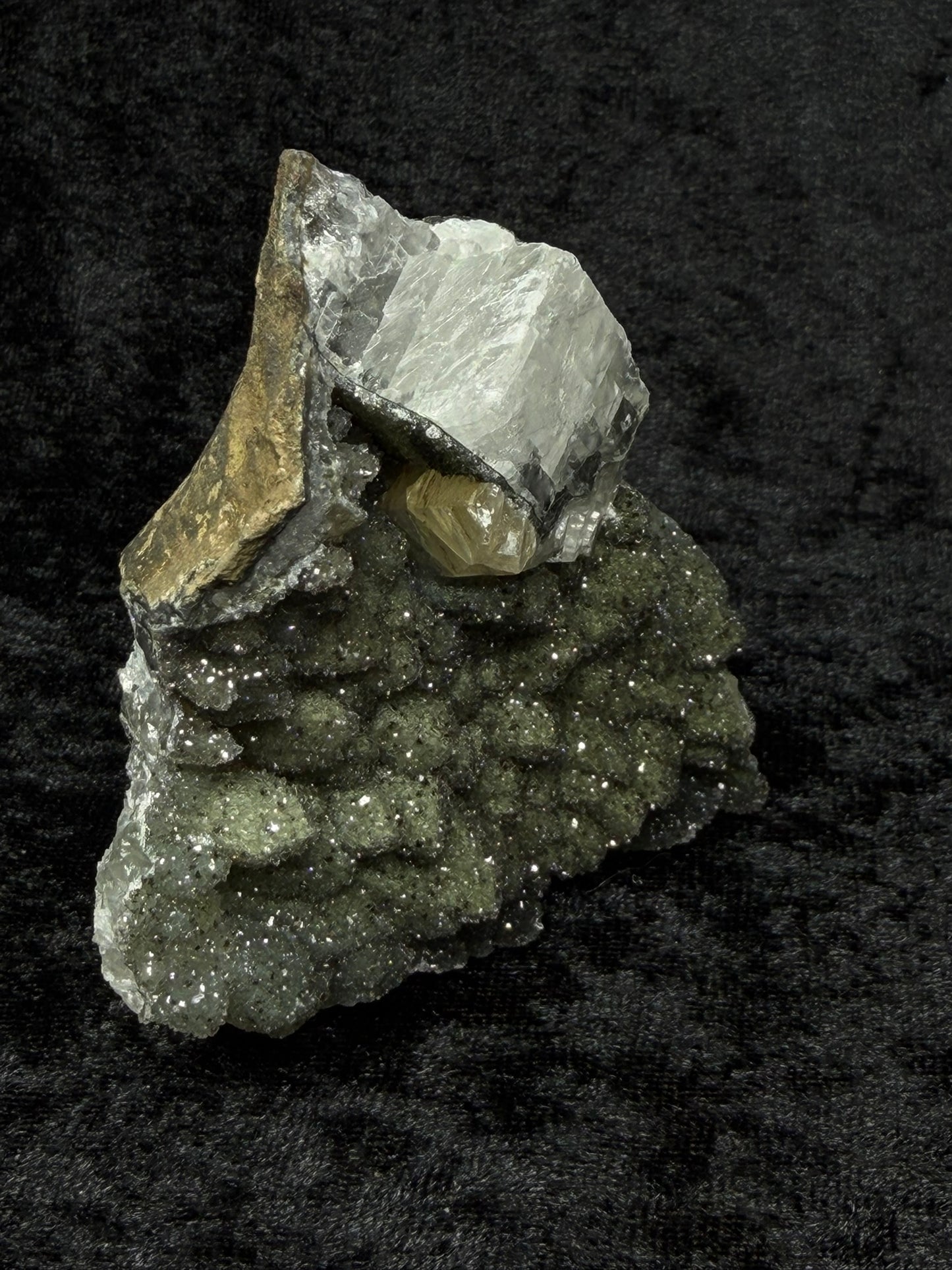 Brazilian Dark Green Sugar Amethyst Freeform with Geo Calcite - 149A