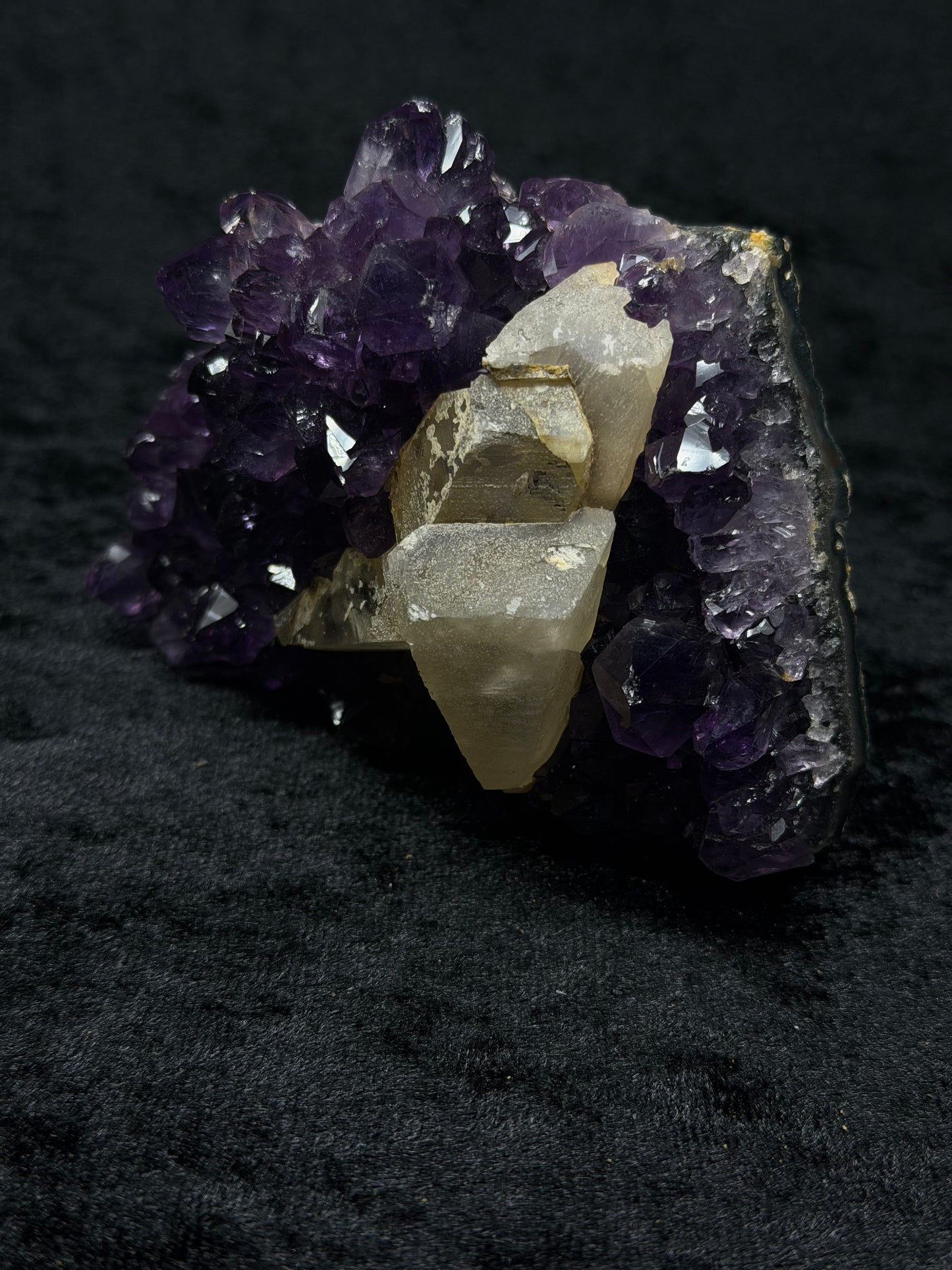 Brazilian Purple Amethyst Freeform with Golden Calcite and Flower Formation - 102BA