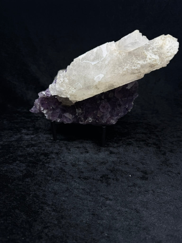 Brazilian Purple Amethyst Statement Piece with XL Sugary Calcite on Stand - 341AC