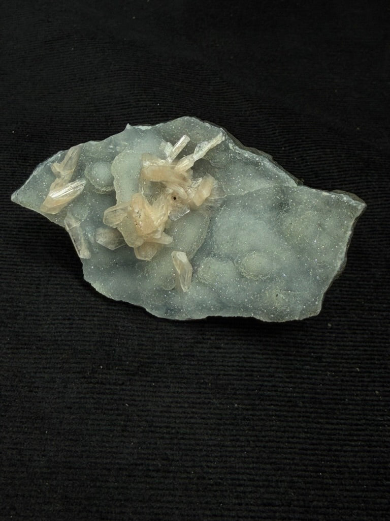 Blue Grey Chalcedony with Peach Stilbite Specimen on Stand - 72DC