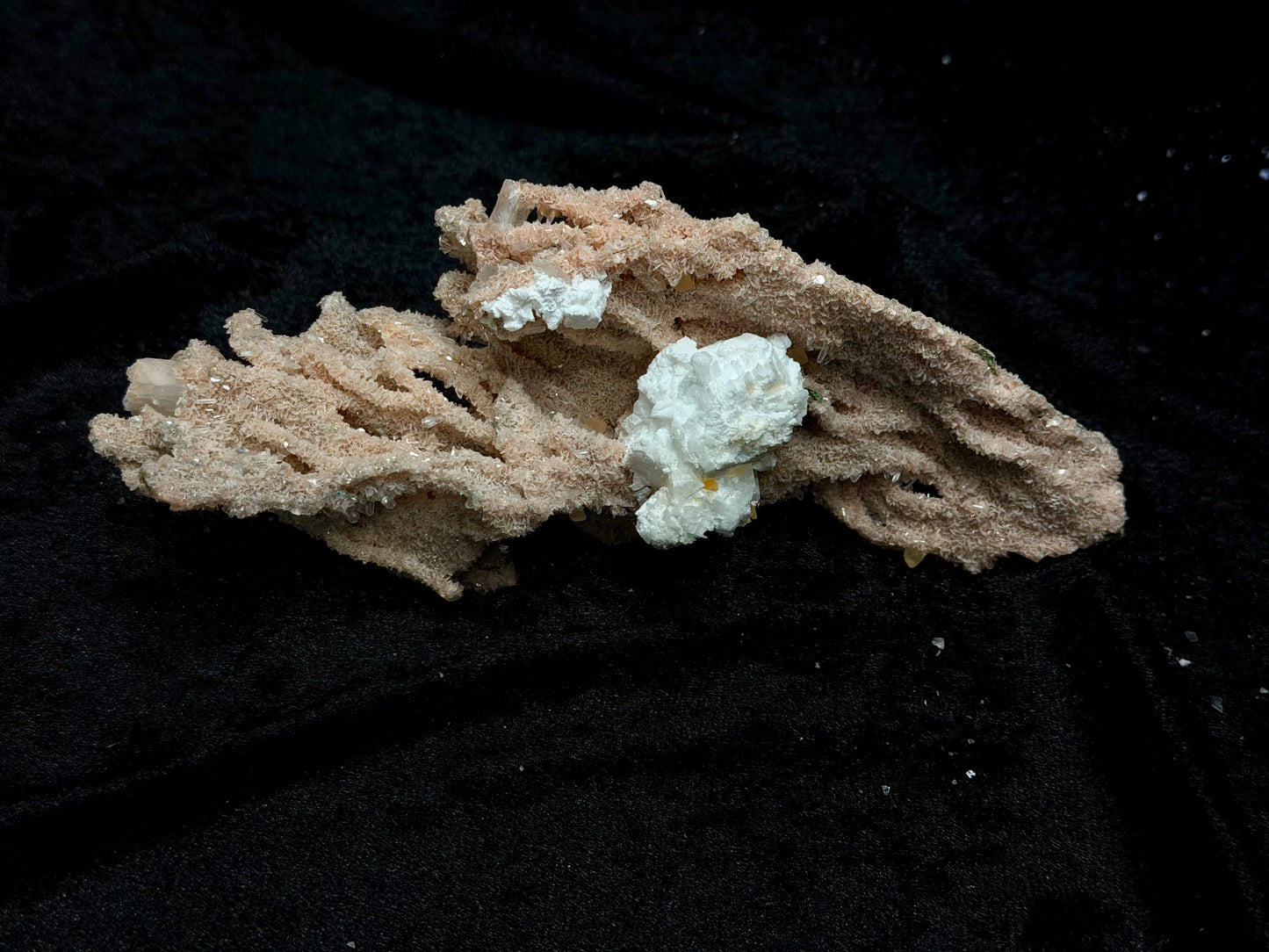 Sparkling Pink Coral with Barite Crystal and Stilbite with Yellow Calcite - 128PC
