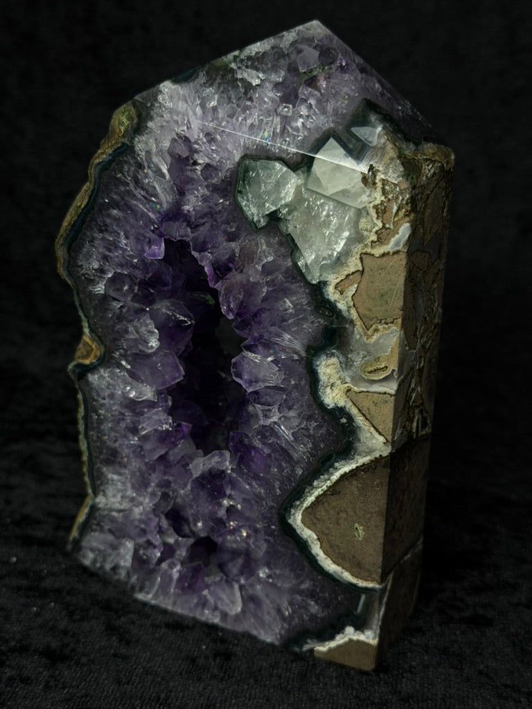 Brazilian Purple Amethyst Statement Tower with Rainbows and Calcite - 256A