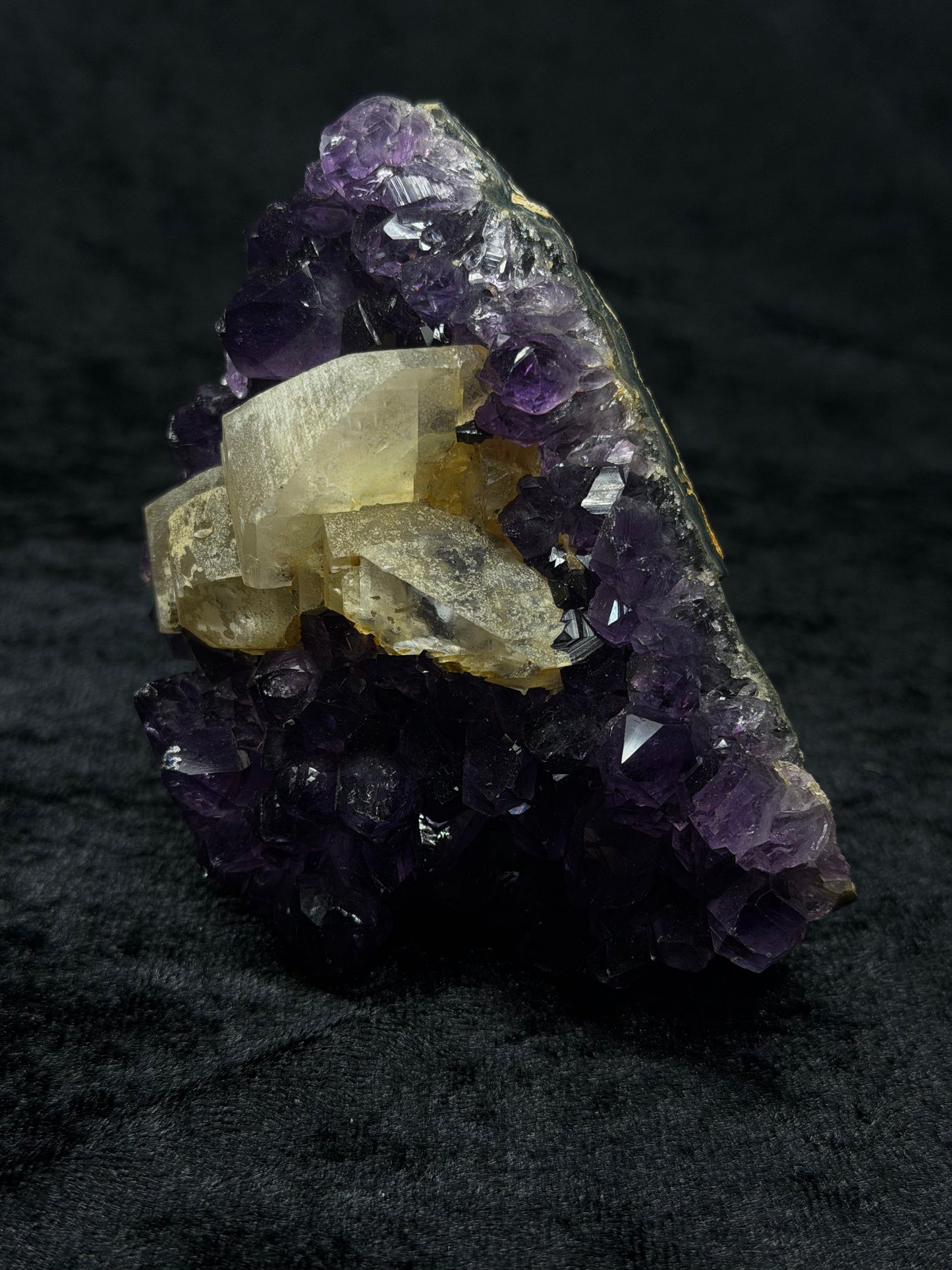 Brazilian Purple Amethyst Freeform with Golden Calcite and Flower Formation - 102BA