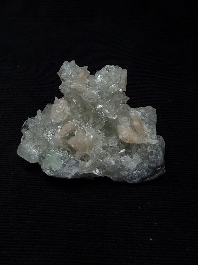 Diamond Apophyllite with Prehnite and Stilbite on Blue Chalcedony - 98DA