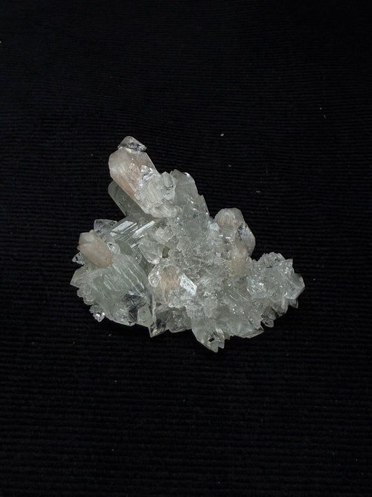 Diamond Apophyllite with Prehnite and Stilbite on Blue Chalcedony - 78DA