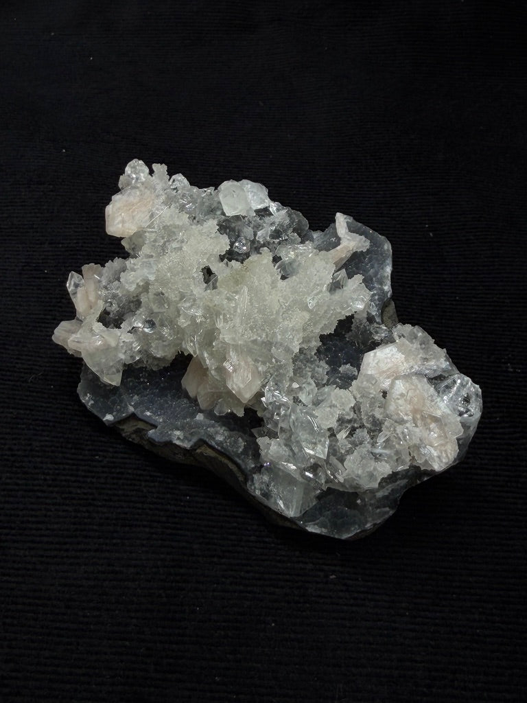 Premium Diamond Apophyllite with Prehnite and Stilbite on Blue Chalcedony - 142DA