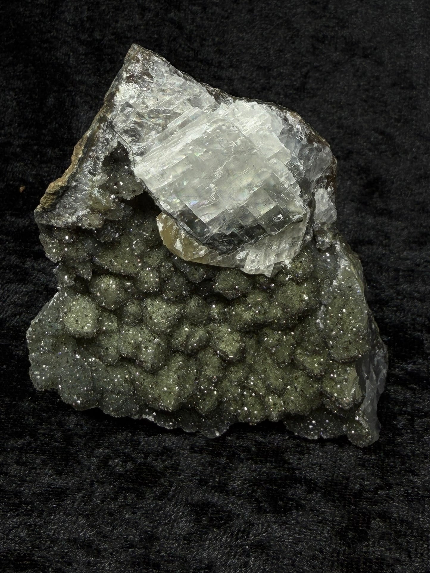 Brazilian Dark Green Sugar Amethyst Freeform with Geo Calcite - 149A