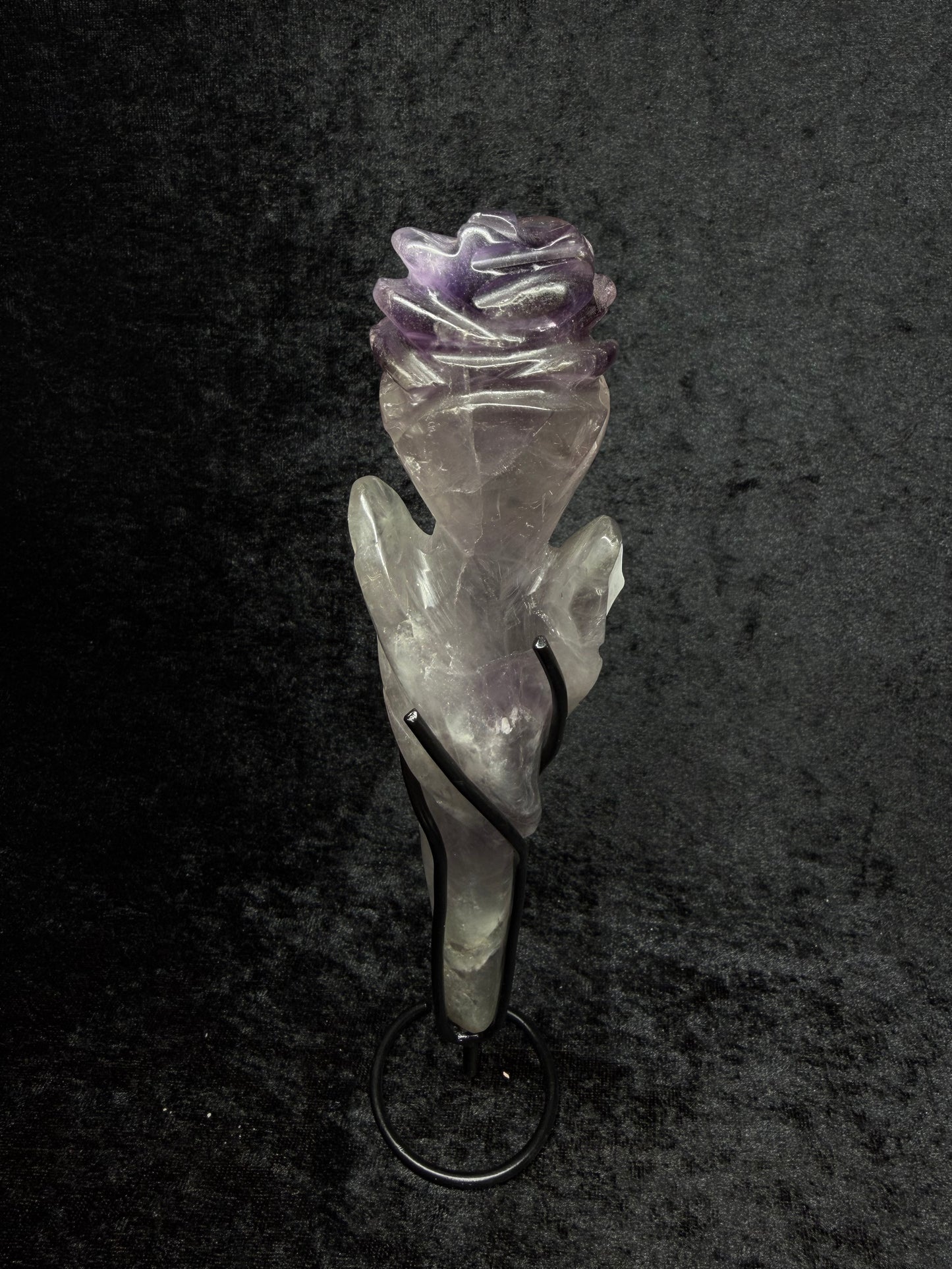 Brazilian Purple Amethyst Rose Carving Crystal on Stand -  130R
