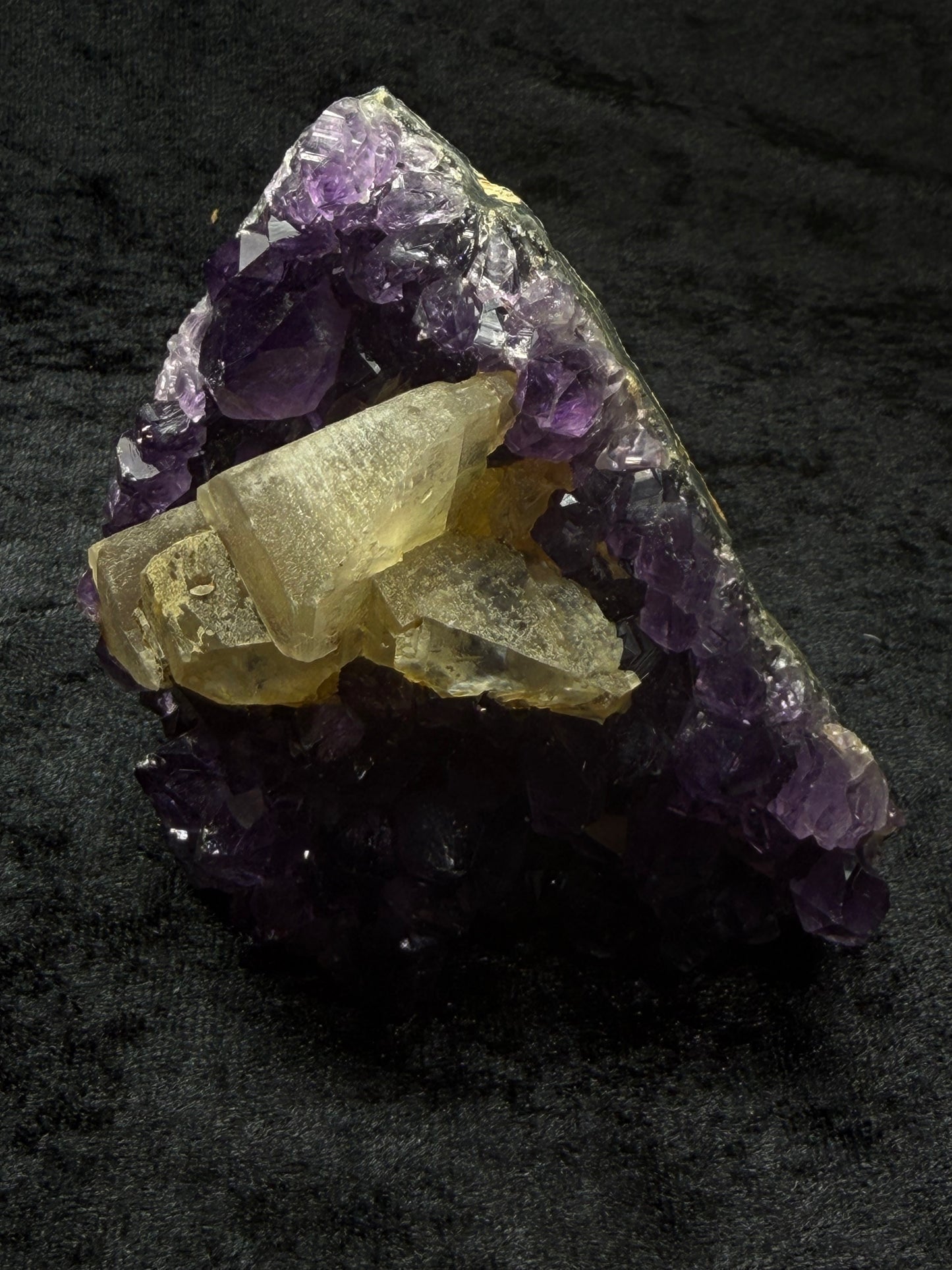 Brazilian Purple Amethyst Freeform with Golden Calcite and Flower Formation - 102BA