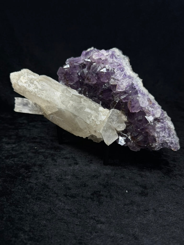 Brazilian Purple Amethyst Statement Piece with XL Sugary Calcite on Stand - 341AC