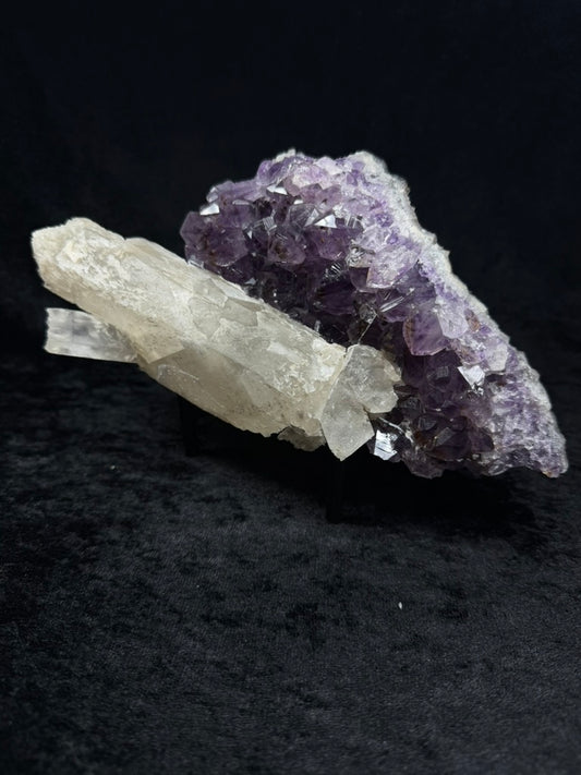 Brazilian Purple Amethyst Statement Piece with XL Sugary Calcite on Stand - 341AC