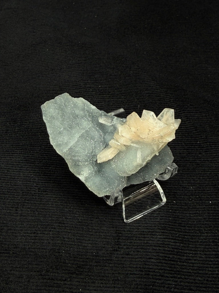 Blue Grey Chalcedony with Peach Stilbite Flower Formation Specimen - 49BC