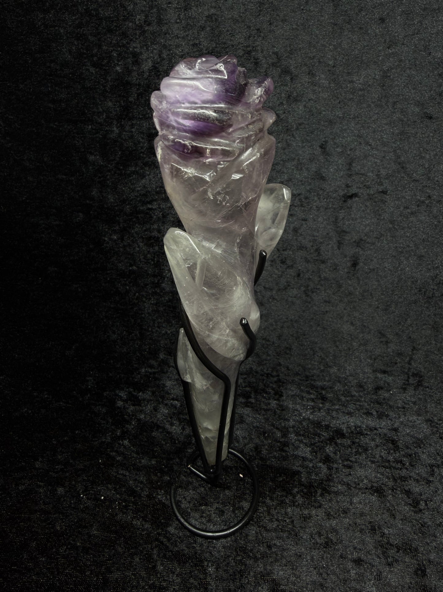 Brazilian Purple Amethyst Rose Carving Crystal on Stand -  130R