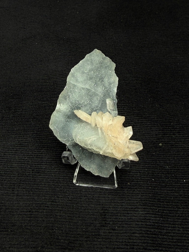 Blue Grey Chalcedony with Peach Stilbite Flower Formation Specimen - 49BC