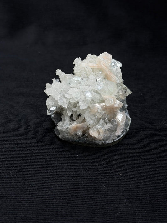 Premium Diamond Apophyllite with Prehnite and Stilbite on Blue Chalcedony - 140DA
