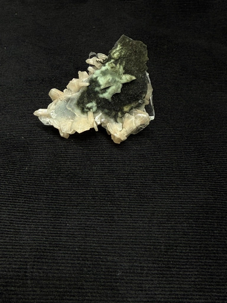 Blue Grey Chalcedony with Peach Stilbite and Green Tourmaline - 64SC