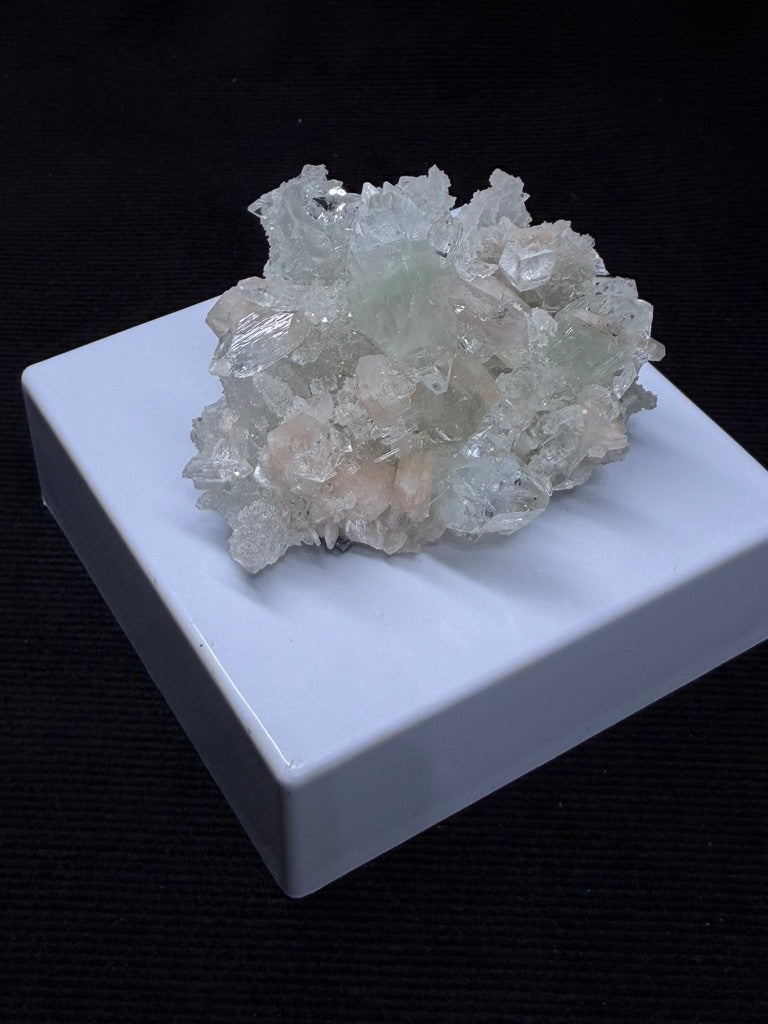 Diamond Apophyllite with Prehnite and Stilbite on Blue Chalcedony - 68DA