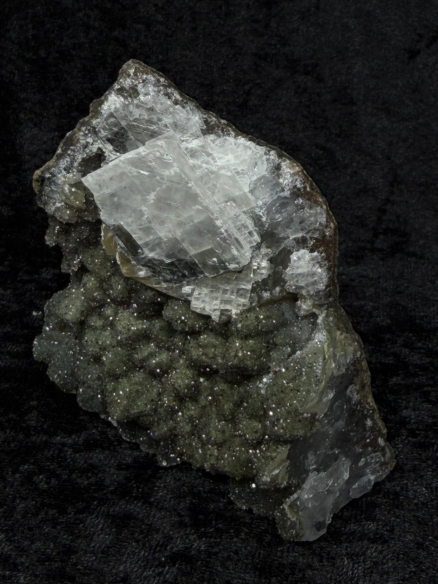 Brazilian Dark Green Sugar Amethyst Freeform with Geo Calcite - 149A
