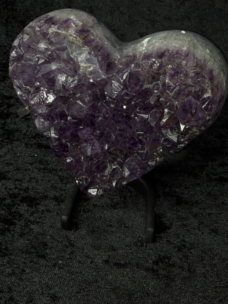 Brazilian Purple Amethyst Small Heart with Inclusions on Stand - 121AH