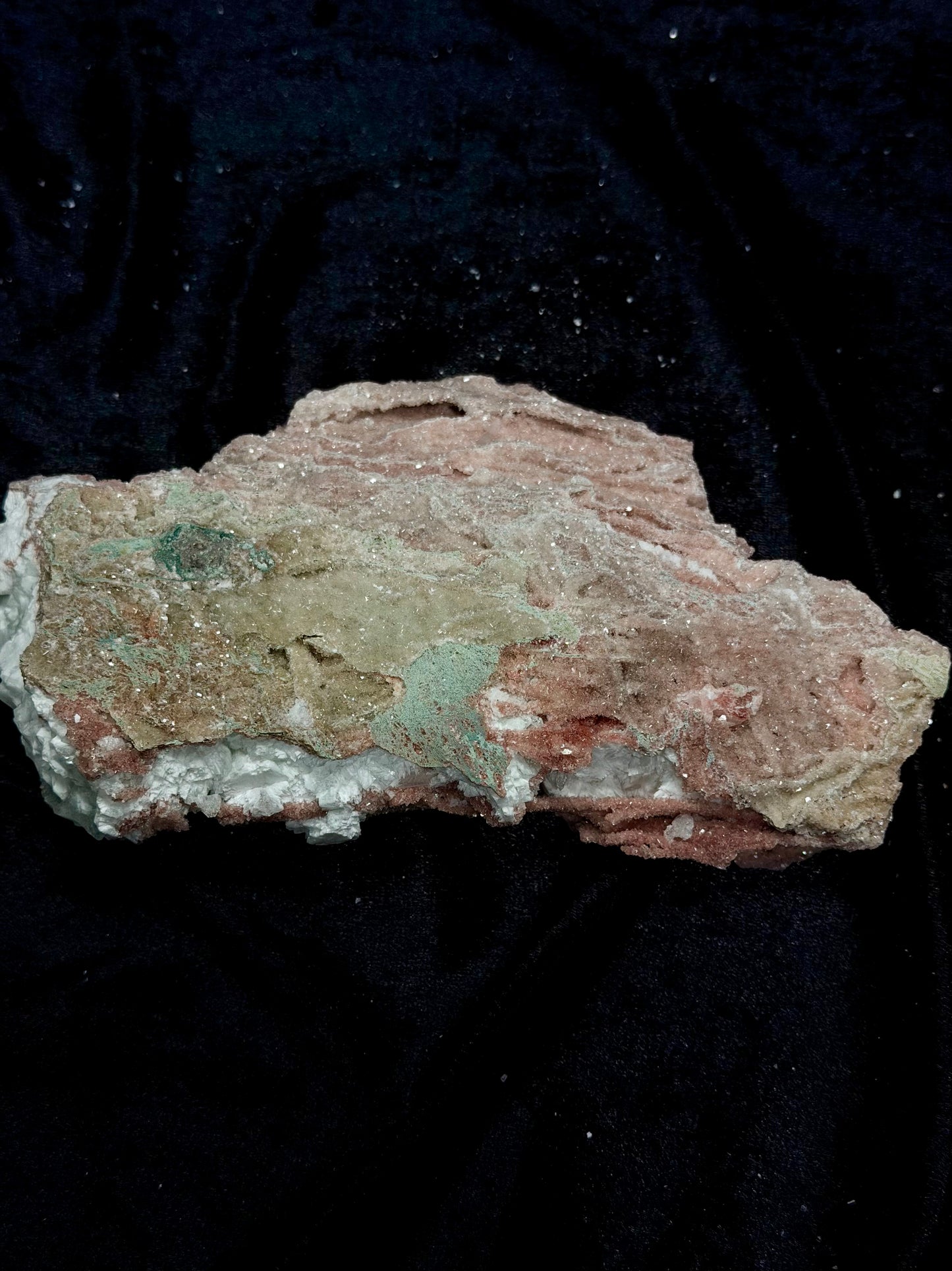 Pink Coral with Barite Crystal, Stilbite with Yellow Calcite and Green Hues - 107PC