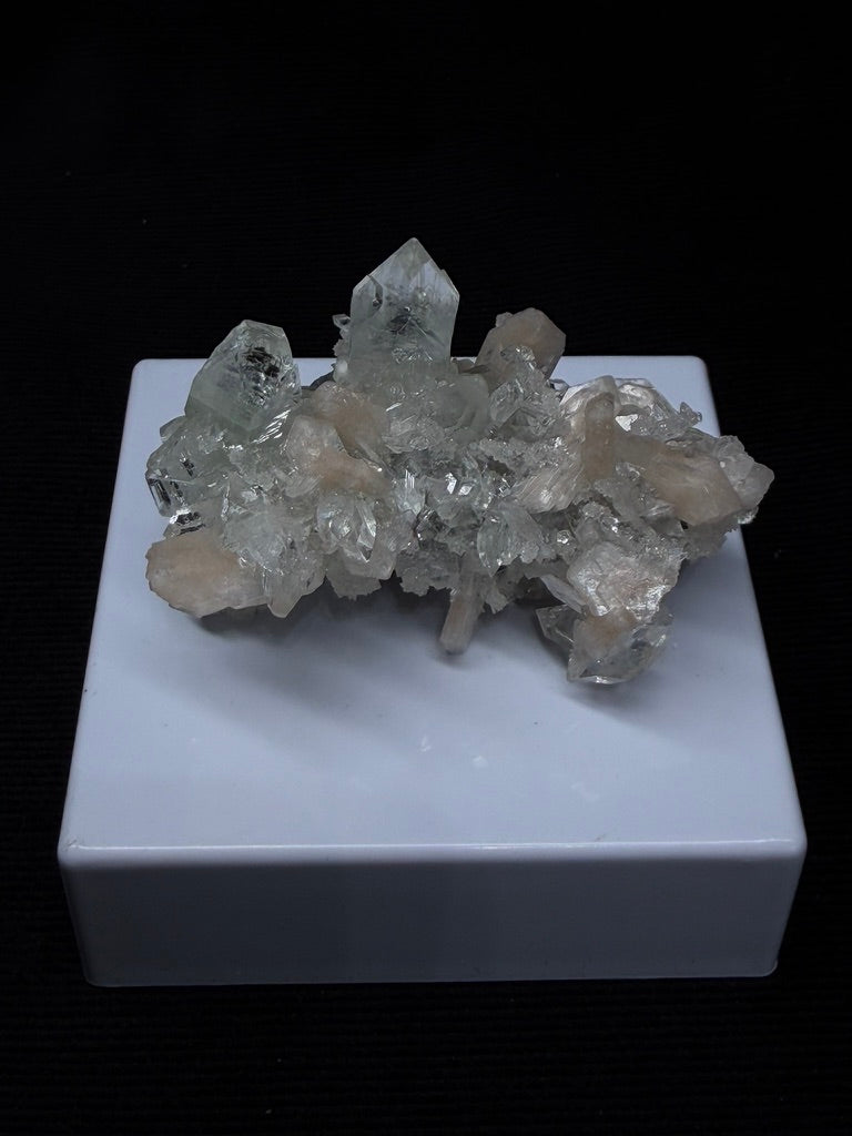 Premium Diamond Apophyllite with Prehnite and Stilbite on Blue Chalcedony - 108DA