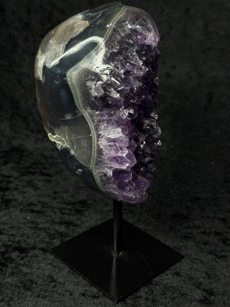 Brazilian Purple Amethyst Freefrom with Agate on Stand - 94AJ