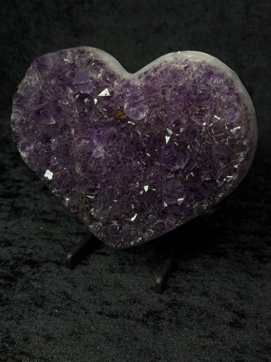 Brazilian Purple Amethyst Medium Heart with Inclusions on Stand - 162A