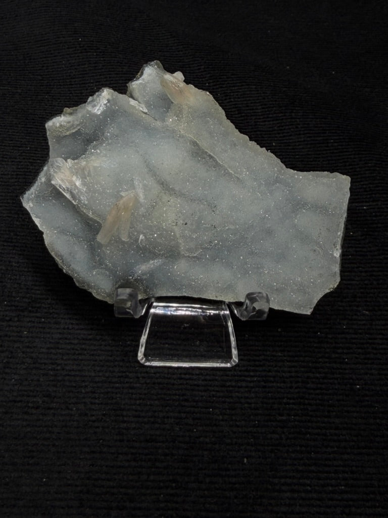 Blue Grey Chalcedony with Peach Stilbite Specimen on Stand - 43BC