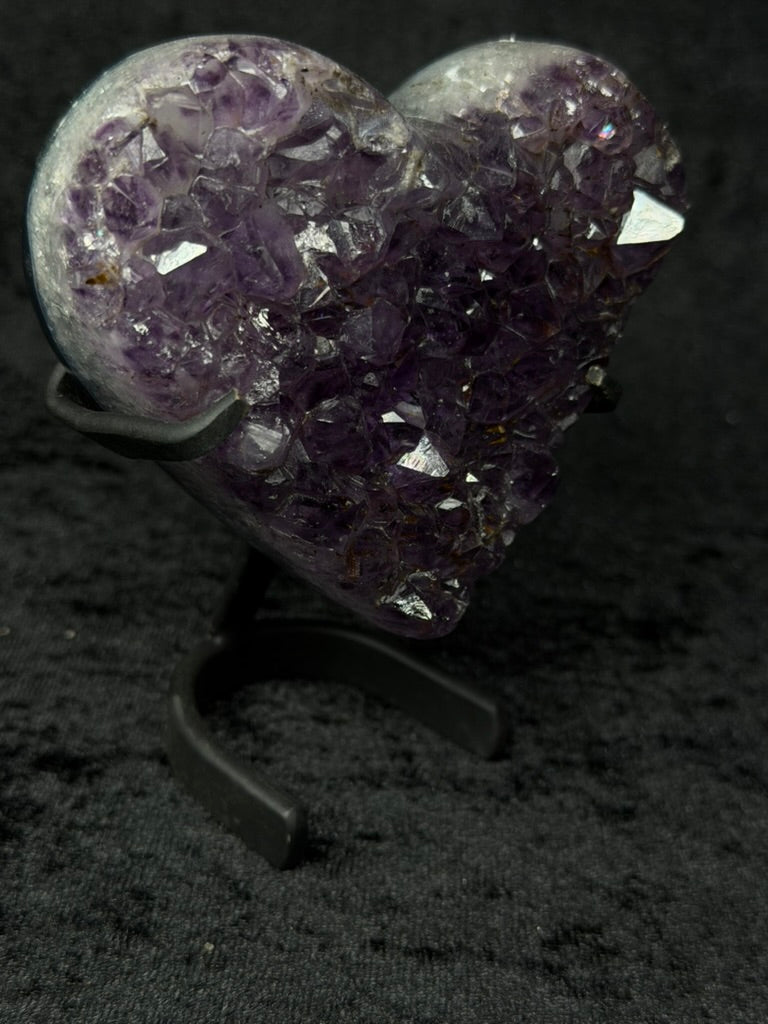 Brazilian Purple Amethyst Small Heart with Inclusions on Stand - 121AH