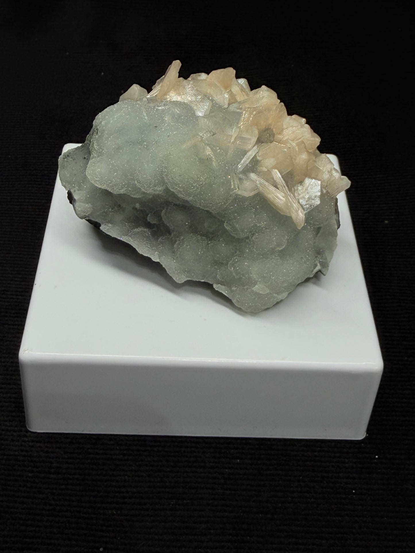 Blue Grey Chalcedony with Peach Stilbite Specimen - 75GC